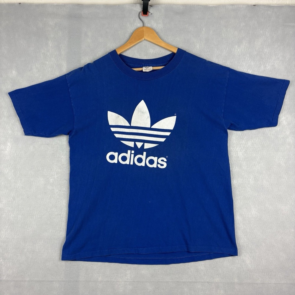Vintage 80s Adidas Trefoil T Shirt Men’s Large Blue Made In USA Single Stitch